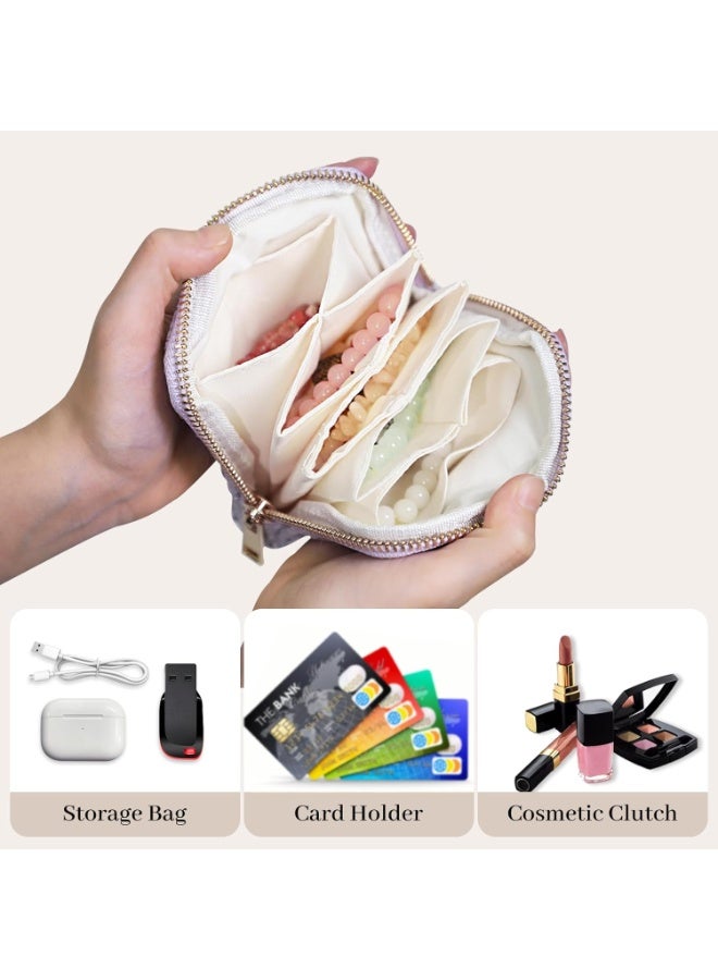 Arabest Travel Jewelry Case - Small Jewelry Organizer for Bracelets Necklace Healing Crystal, Portable Earring Ring Organizer with Zipper Pouches for Traveling Gift for Women, Violet Purple - Image 2